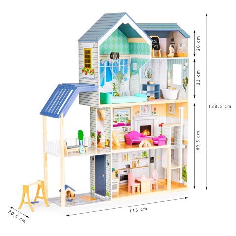 Domek Dla Lalek XXL z Drewnianymi Mebelkami 3 Piętra 138 cm Rezydencja Maya