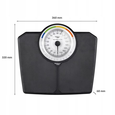 Klasyczna waga łazienkowa mechaniczna analogowa do 180 kg czarna WEBBER BMI