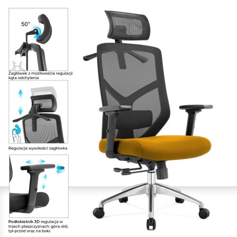 Fotel Obrotowy Biurowy Ergonomiczny Rosa w Kolorze Musztardowym