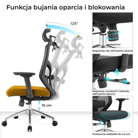 Fotel Obrotowy Biurowy Ergonomiczny Rosa w Kolorze Musztardowym