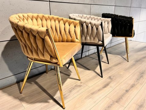 Krzesło plecione Lugano fotel TRECCIA SAND VELVET GOLD