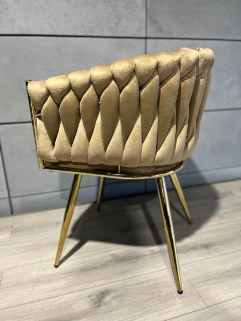 Krzesło plecione Lugano fotel TRECCIA SAND VELVET GOLD