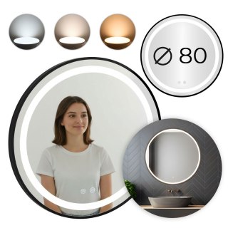 Lustro łazienkowe LED okrągłe ścienne 80 cm 3 barwy włącznik dotykowy regulacja jasności ModernHome