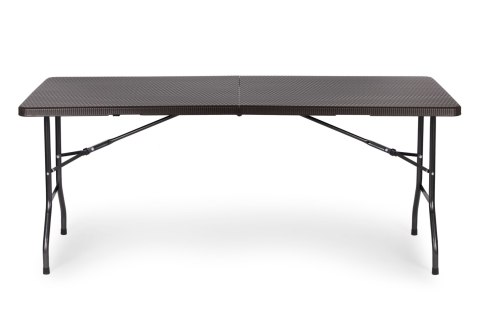 ZESTAW CATERINGOWY STÓŁ BANKIETOWY 180 CM 2 ŁAWKI RATAN BRĄZ MODERNHOME