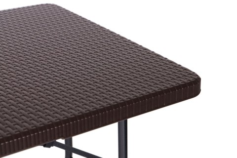 ZESTAW CATERINGOWY STÓŁ BANKIETOWY 180 CM 2 ŁAWKI RATAN BRĄZ MODERNHOME