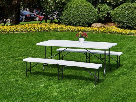 ZESTAW CATERINGOWY STÓŁ BANKIETOWY 180CM 2 ŁAWKI BIAŁY MODERNHOME