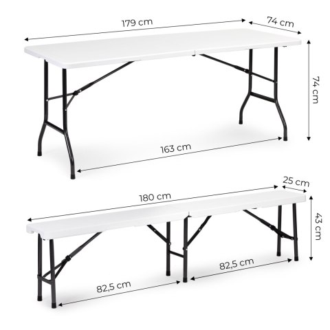 ZESTAW CATERINGOWY STÓŁ BANKIETOWY 180CM 2 ŁAWKI BIAŁY MODERNHOME