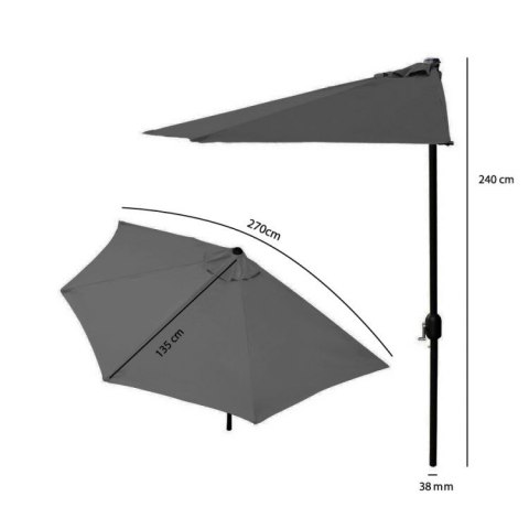 PARASOL OGRODOWY PÓŁ-PARASOL ŚCIENNY NA TARAS 2,7 M SZARY MULTIGARDEN