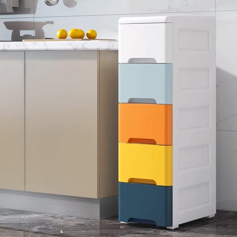 REGAŁ Z 5 WYSUWANYMI SZUFLADAMI NOGI Z KÓŁKAMI MODERNHOME