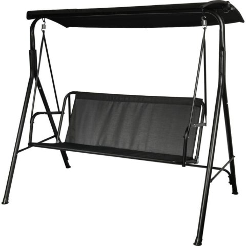 Huśtawka Ogrodowa Czarna Regulowany Dach Antypoślizgowe Podkładki Rodzinna