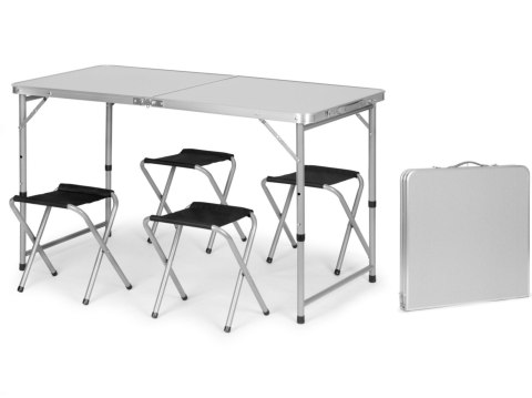 Stolik Turystyczny Stół Składany Ogrodowy I Zestawem 4 Krzesełek 120x60x70 cm Srebrny Walizka z Uchwytem