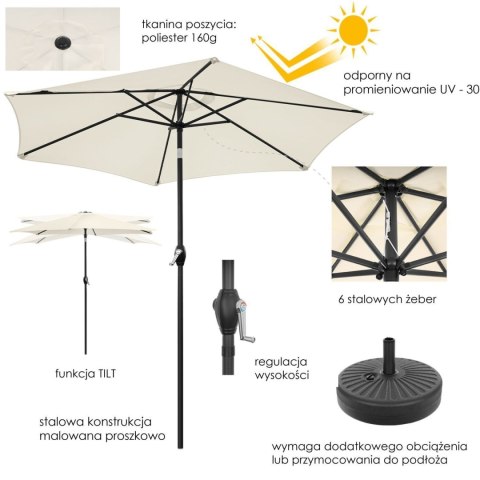 Składany Parasol Ogrodowy Balkonowy Regulowany 210 cm Beżowy