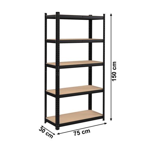Regał magazynowy metalowy czarny 2w1 5 jasnych półek 150x75x30 cm