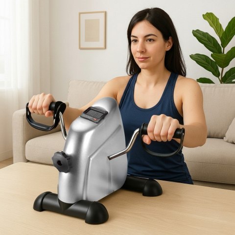 Kompaktowy rower treningowy rotor do ćwiczen rowerek rehabilitacyjny 2w1 srebrny