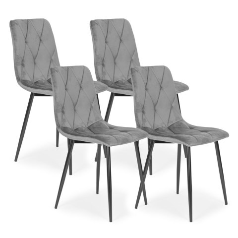 Komplet 4 Krzeseł Krzesło Pikowane Welurowe Do Jadalni I Salonu Szare MODERNHOME