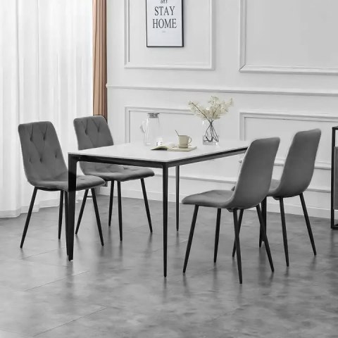 Komplet 4 Krzeseł Krzesło Pikowane Welurowe Do Jadalni I Salonu Szare MODERNHOME