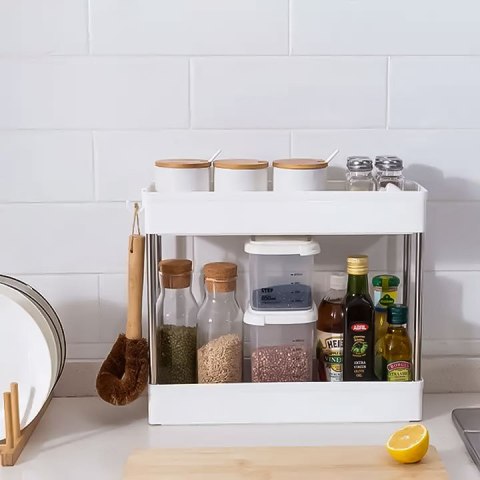 Biały Regał Łazienkowy Z 4 Półkami Plastikowy Stojak na Kółkach MODERNHOME