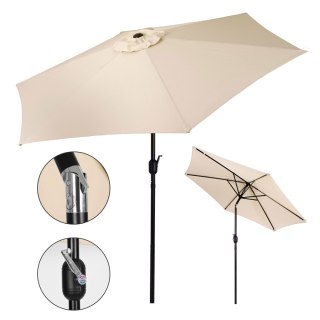 DUŻY PARASOL OGRODOWY SKOŚNY ŁAMANY Z KORBĄ 6 ŻEBER BEŻOWY 270 CM MULTIGARDEN