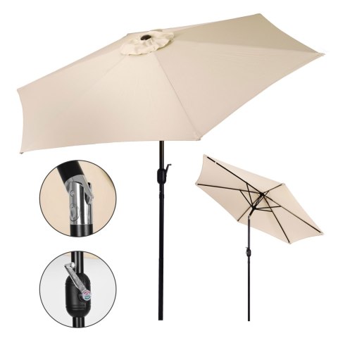 DUŻY PARASOL OGRODOWY SKOŚNY ŁAMANY Z KORBĄ 6 ŻEBER BEŻOWY 270 CM MULTIGARDEN