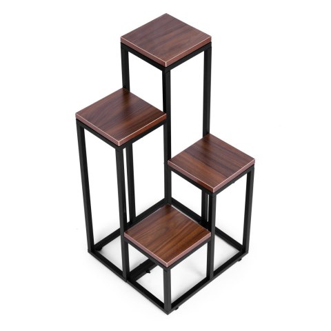 KWIETNIK REGAŁ NA KWIATY OZDOBY 4 PÓŁKI METAL MDF CIEMNY ORZECH MODERNHOME