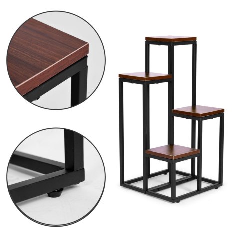 KWIETNIK REGAŁ NA KWIATY OZDOBY 4 PÓŁKI METAL MDF CIEMNY ORZECH MODERNHOME