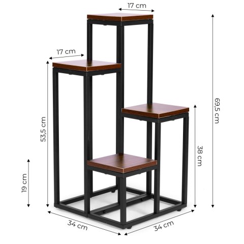 KWIETNIK REGAŁ NA KWIATY OZDOBY 4 PÓŁKI METAL MDF CIEMNY ORZECH MODERNHOME