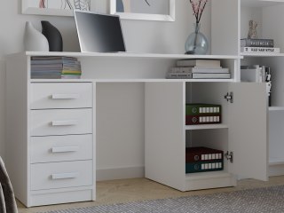 BIURKO ADA BIAŁE 125 Cm 4 Szuflady Szafka Półki Do Biura Pokoju Na Laptop