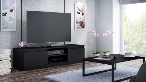 Szafka RTV Malwa Do Salonu 140 cm Pod Telewizor Czarna Stylowa Telewizyjna