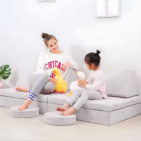 FOTEL MODUŁOWY DLA DZIECI DIY 8 MIĘKKICH PODUCH SKŁADANY - SZARY ECOTOYS
