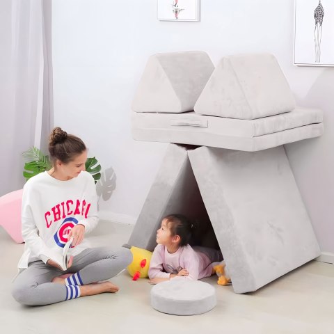 SOFA MODUŁOWA DUŻA SKŁADANA DLA DZIECI DIY 8 MIĘKKICH PODUCH - SZARA ECOTOYS