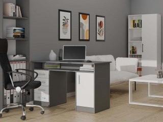 BIURKO ADA ANTRACYT BIAŁY 125 Cm 4 Szuflady Szafka Półki Do Biura Pokoju Na Laptop