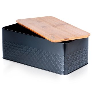 Chlebak metalowy pojemnik na chleb pieczywo z deską drewnianą czarny 33.5x18.5x12.5cm VILDE 259623