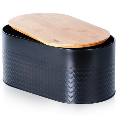 Chlebak stalowy pojemnik na pieczywo chleb bułki z deską drewnianą czarny 34x18.5x15.5cm VILDE 259624