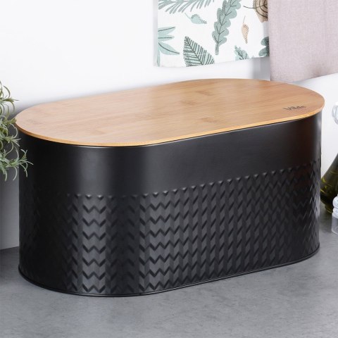 Chlebak stalowy pojemnik na pieczywo chleb bułki z deską drewnianą czarny 34x18.5x15.5cm VILDE 259624