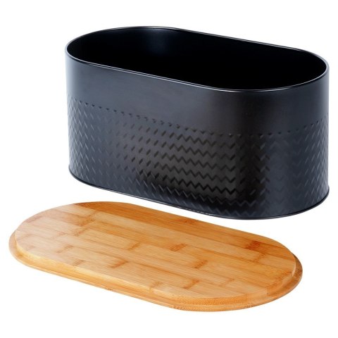 Chlebak stalowy pojemnik na pieczywo chleb bułki z deską drewnianą czarny 34x18.5x15.5cm VILDE 259624