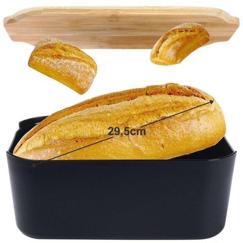 Chlebak z deską do krojenia bambusową czarny 33x18.5x12cm VILDE 259301