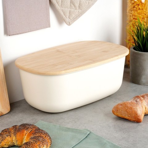 Chlebak z deską do krojenia bambusową kremowy 39x23.5x15.5cm VILDE 259178