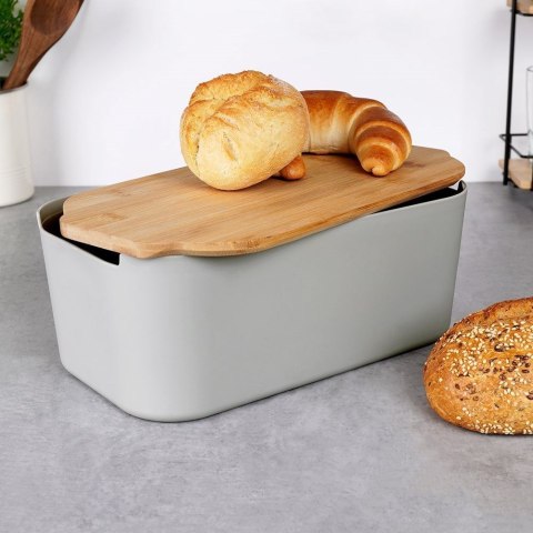 Chlebak z deską do krojenia bambusową szary 33x18.5x12cm VILDE 259302