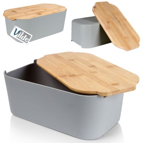 Chlebak z deską do krojenia bambusową szary 33x18.5x12cm VILDE 259302
