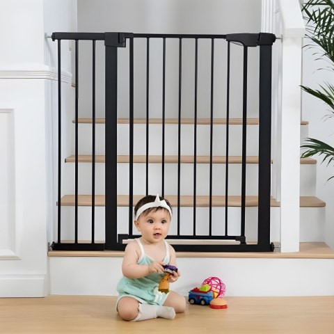 BRAMKA BARIERKA ZABEZPIECZAJĄCA 74-105 CM NA SCHODY I DRZWI STAL DODATKOWE PANELE CZARNA ECOTOYS