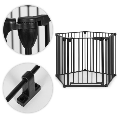 BRAMKA KOJEC BARIERKA OCHRONNA DLA DZIECI I ZWIERZĄT 5 PANELI 60 CM METAL CZARNY ECOTOYS