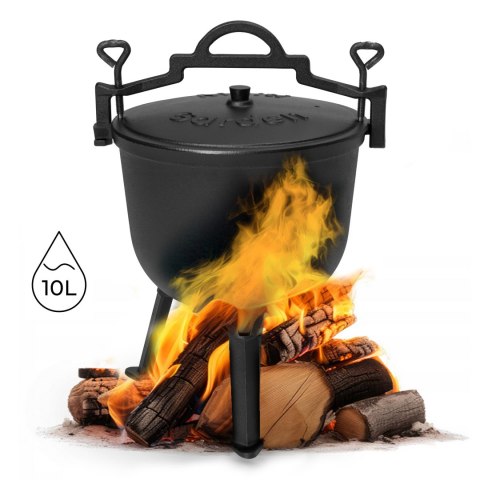 KOCIOŁEK ŻELIWNY STOJĄCY 10L GARNEK MYŚLIWSKI OGNISKO GRILL MULTIGARDEN