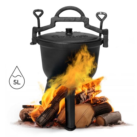 KOCIOŁEK ŻELIWNY STOJĄCY 5L GARNEK MYŚLIWSKI OGNISKO GRILL MULTIGARDEN