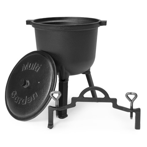 KOCIOŁEK ŻELIWNY STOJĄCY 8L GARNEK MYŚLIWSKI OGNISKO GRILL MULTIGARDEN