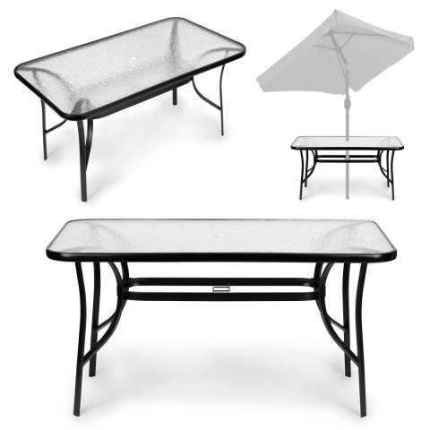 STÓŁ OGRODOWY SZKLANY 120X70 CM NA TARAS OGRÓD SZKŁO HARTOWANE OTWÓR NA PARASOL MULTIGARDEN