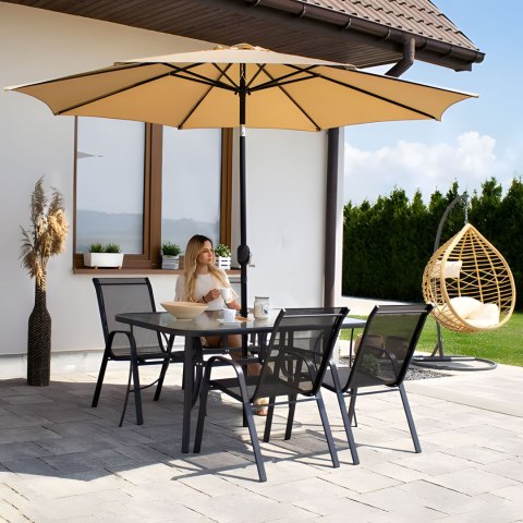 STÓŁ OGRODOWY SZKLANY 120X70 CM NA TARAS OGRÓD SZKŁO HARTOWANE OTWÓR NA PARASOL MULTIGARDEN