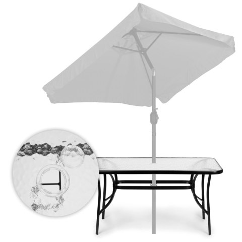 STÓŁ OGRODOWY SZKLANY 120X70 CM NA TARAS OGRÓD SZKŁO HARTOWANE OTWÓR NA PARASOL MULTIGARDEN