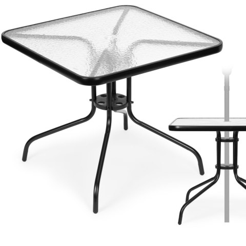 STOLIK OGRODOWY 80X80 CM NA TARAS OGRÓD BALKON SZKŁO HARTOWANE OTWÓR NA PARASOL MULTIGARDEN