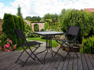 STOLIK OGRODOWY 80X80 CM NA TARAS OGRÓD BALKON SZKŁO HARTOWANE OTWÓR NA PARASOL MULTIGARDEN