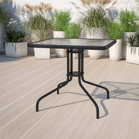 STOLIK OGRODOWY 80X80 CM NA TARAS OGRÓD BALKON SZKŁO HARTOWANE OTWÓR NA PARASOL MULTIGARDEN